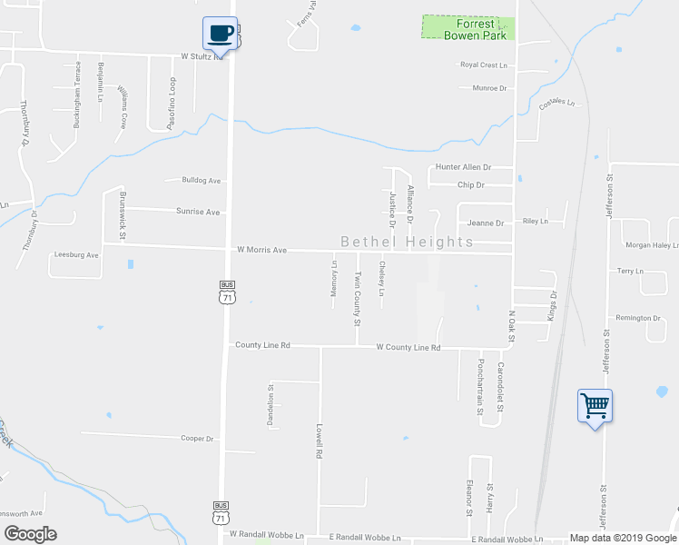 map of restaurants, bars, coffee shops, grocery stores, and more near 3209 Memory Lane in Springdale