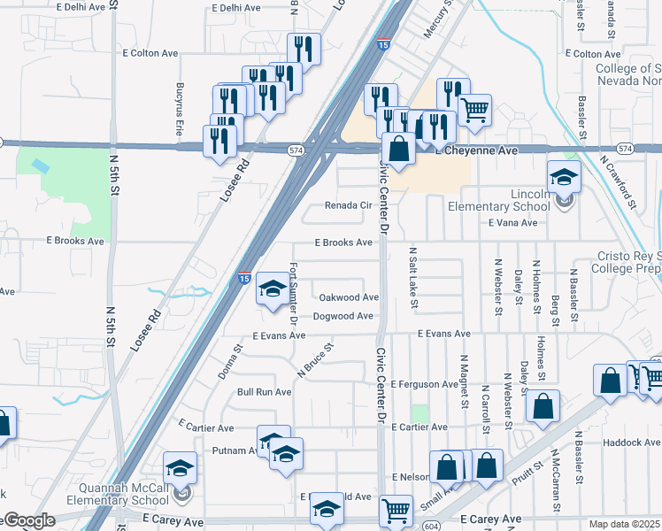 map of restaurants, bars, coffee shops, grocery stores, and more near 1417 East Piper Avenue in North Las Vegas