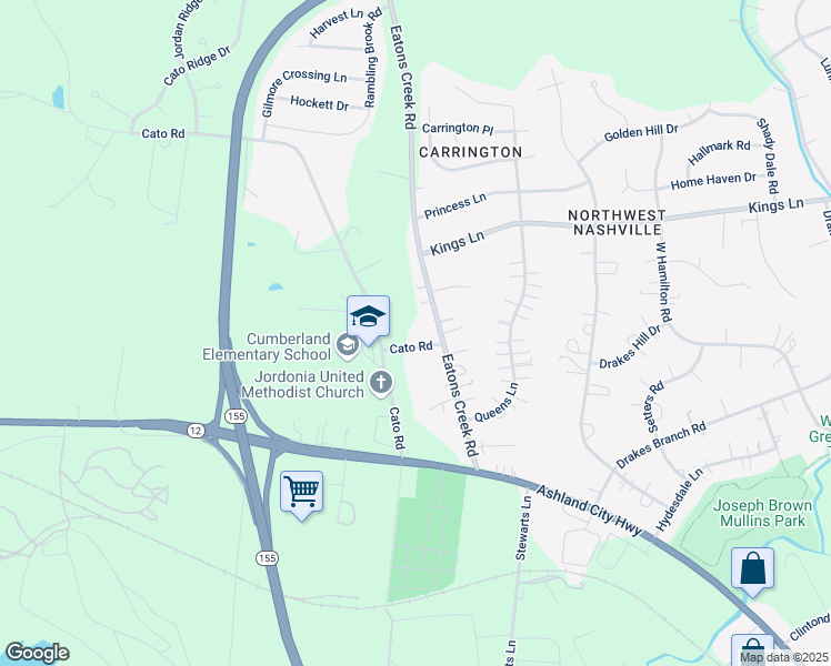 map of restaurants, bars, coffee shops, grocery stores, and more near 4104 Cato Road in Nashville