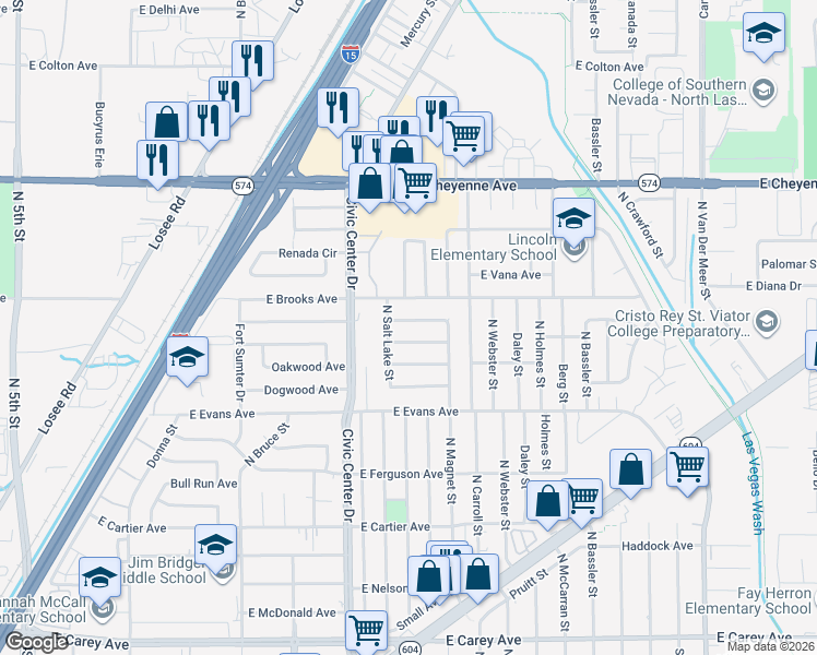map of restaurants, bars, coffee shops, grocery stores, and more near 2201 East Piper Avenue in North Las Vegas