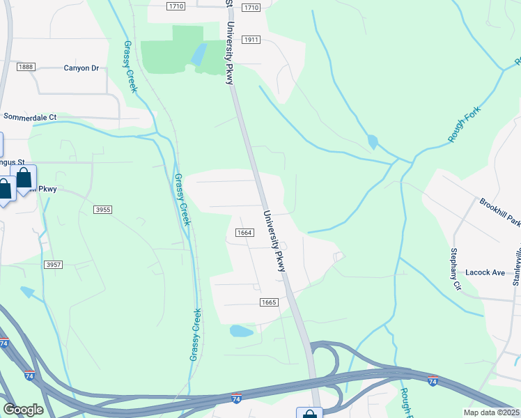 map of restaurants, bars, coffee shops, grocery stores, and more near 6688 University Parkway in Rural Hall