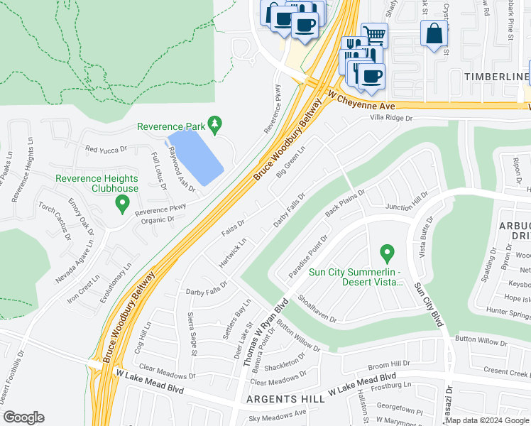 map of restaurants, bars, coffee shops, grocery stores, and more near 2824 Faiss Drive in Las Vegas