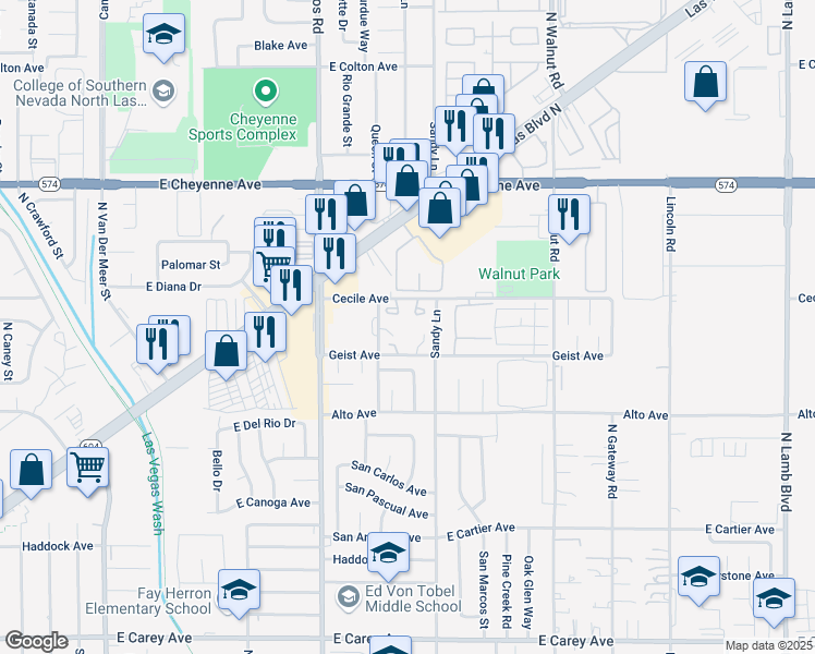 map of restaurants, bars, coffee shops, grocery stores, and more near 3649 Cecile Avenue in Las Vegas