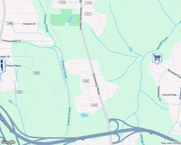 map of restaurants, bars, coffee shops, grocery stores, and more near 6688 University Parkway in Rural Hall