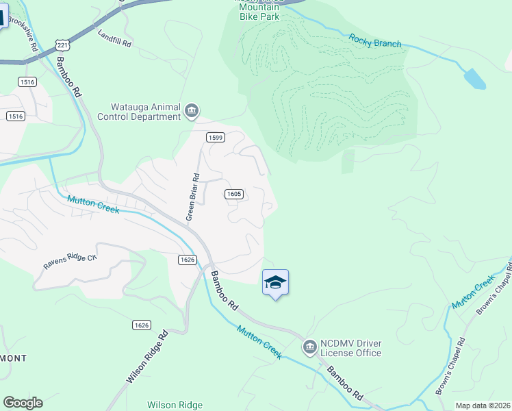 map of restaurants, bars, coffee shops, grocery stores, and more near 126 Margo Lane in Boone