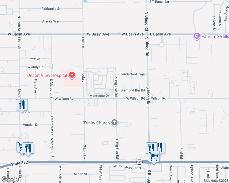 map of restaurants, bars, coffee shops, grocery stores, and more near 211 Montecito Drive in Pahrump