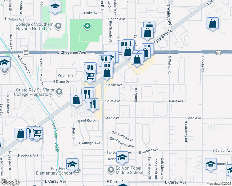 map of restaurants, bars, coffee shops, grocery stores, and more near 2929 Clifford Street in Las Vegas