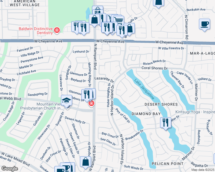 map of restaurants, bars, coffee shops, grocery stores, and more near 2849 Huber Heights Drive in Las Vegas