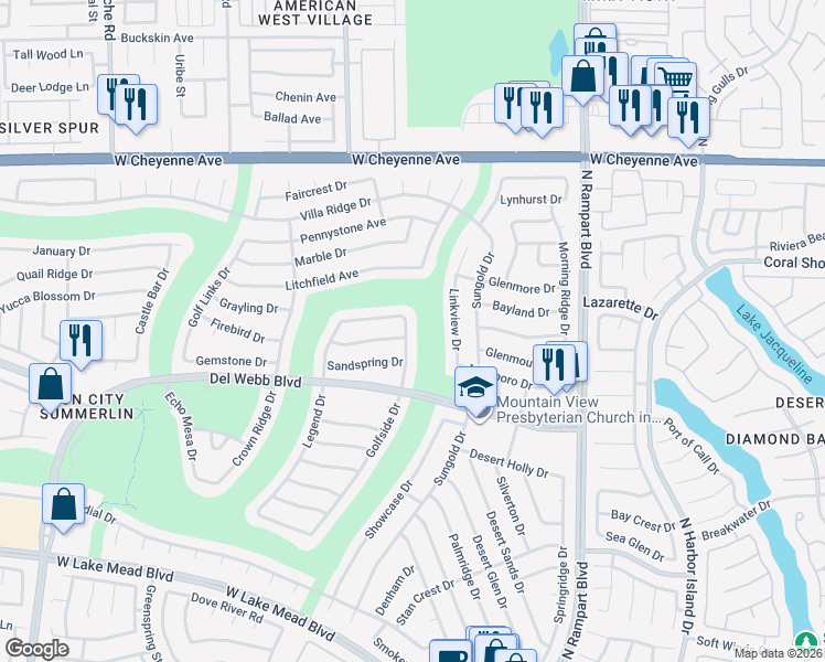 map of restaurants, bars, coffee shops, grocery stores, and more near 2900 Golfside Drive in Las Vegas