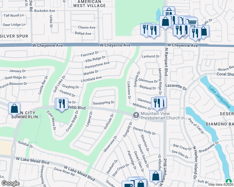 map of restaurants, bars, coffee shops, grocery stores, and more near 2900 Golfside Drive in Las Vegas