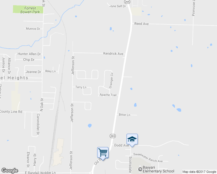 map of restaurants, bars, coffee shops, grocery stores, and more near 1131 Apache Trail in Springdale