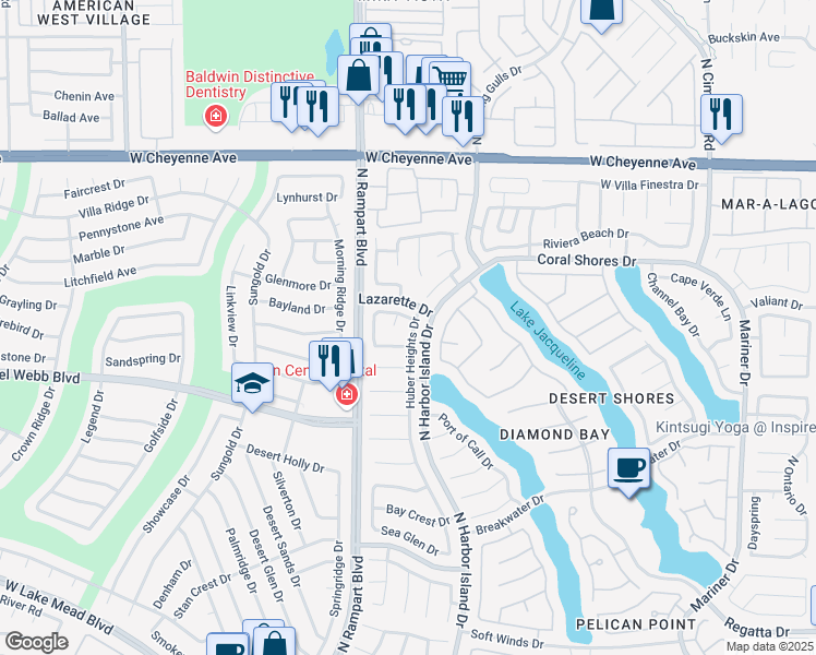 map of restaurants, bars, coffee shops, grocery stores, and more near 2849 Huber Heights Drive in Las Vegas
