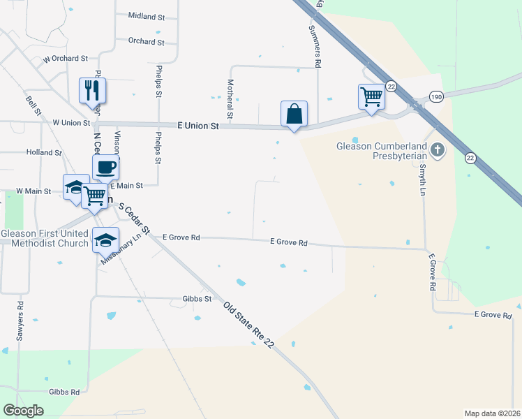 map of restaurants, bars, coffee shops, grocery stores, and more near 108 Erwin Street in Gleason