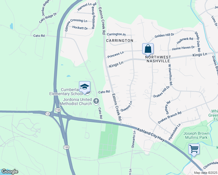 map of restaurants, bars, coffee shops, grocery stores, and more near 4104 Cato Road in Nashville