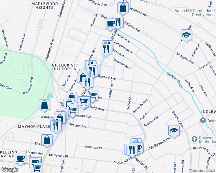 map of restaurants, bars, coffee shops, grocery stores, and more near 1131 McChesney Avenue in Nashville