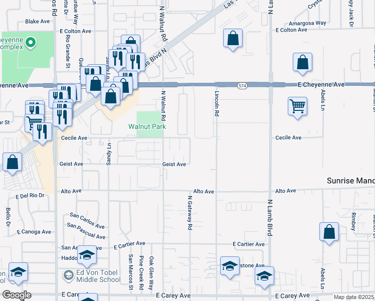 map of restaurants, bars, coffee shops, grocery stores, and more near 2953 North Gateway Road in Las Vegas