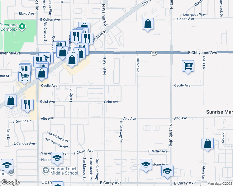 map of restaurants, bars, coffee shops, grocery stores, and more near 2954 Savers Court in Las Vegas