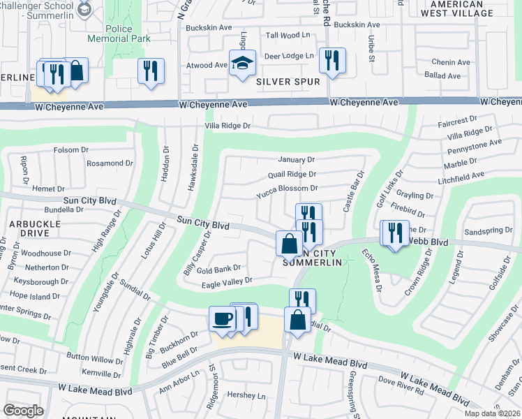 map of restaurants, bars, coffee shops, grocery stores, and more near 2832 Dry Plains Drive in Las Vegas