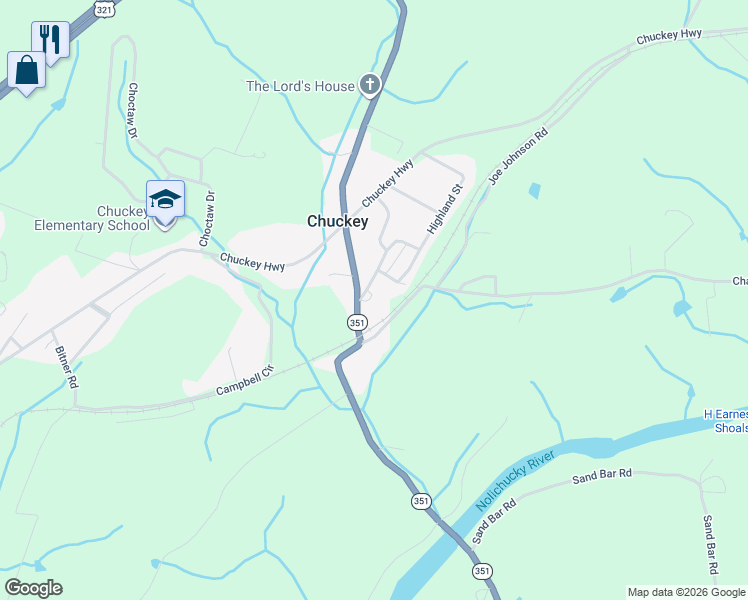 map of restaurants, bars, coffee shops, grocery stores, and more near 275 Chuckey U M C Road in Chuckey