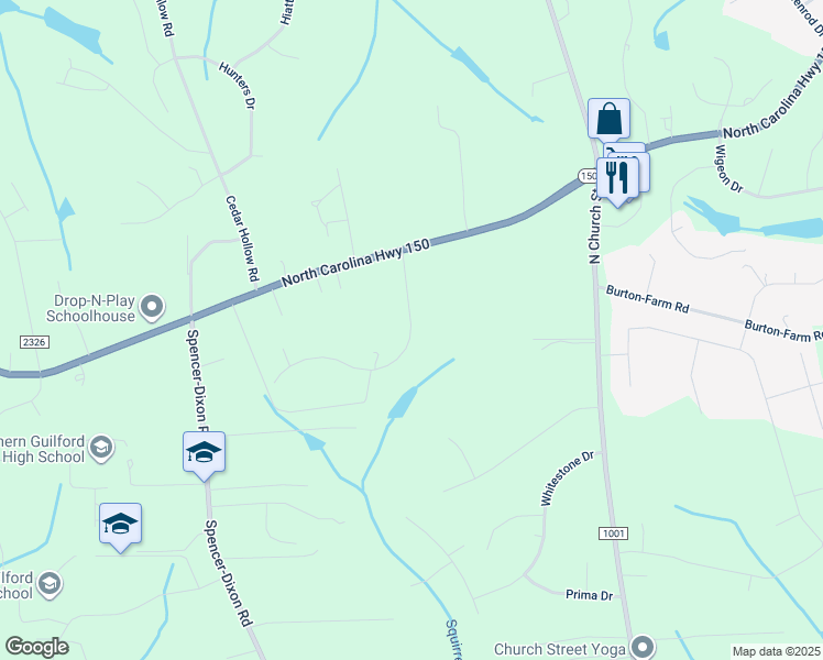 map of restaurants, bars, coffee shops, grocery stores, and more near 7807 Whipple Trail in Greensboro