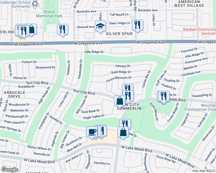 map of restaurants, bars, coffee shops, grocery stores, and more near 2832 Dry Plains Drive in Las Vegas