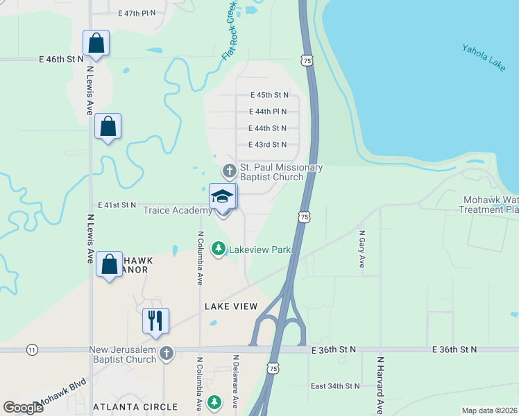 map of restaurants, bars, coffee shops, grocery stores, and more near 2831 East 40th Place North in Tulsa