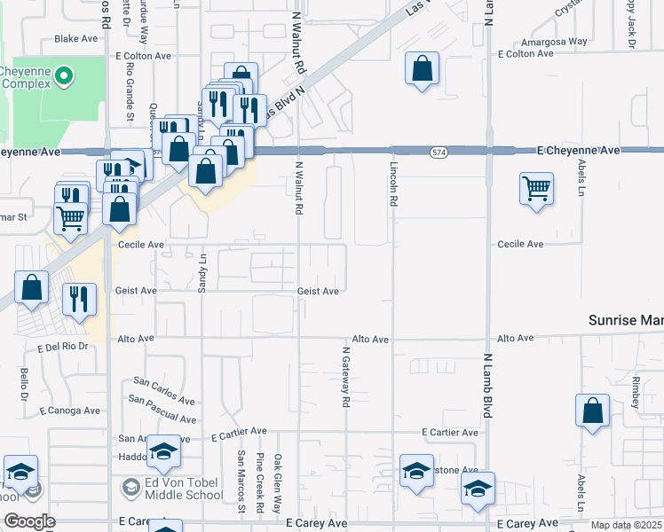 map of restaurants, bars, coffee shops, grocery stores, and more near 2950 Aries Circle in Las Vegas