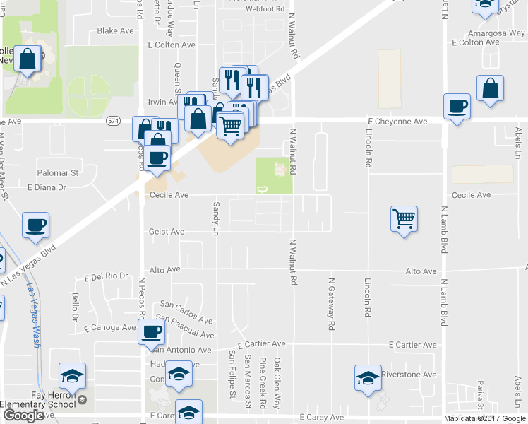 map of restaurants, bars, coffee shops, grocery stores, and more near 3839 Terrazzo Avenue in Las Vegas