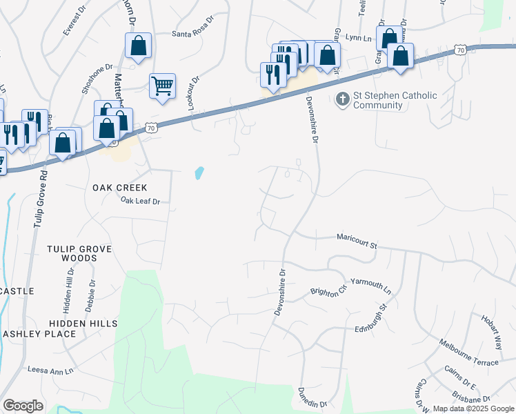 map of restaurants, bars, coffee shops, grocery stores, and more near 1039 Chatsworth Drive in Mt. Juliet