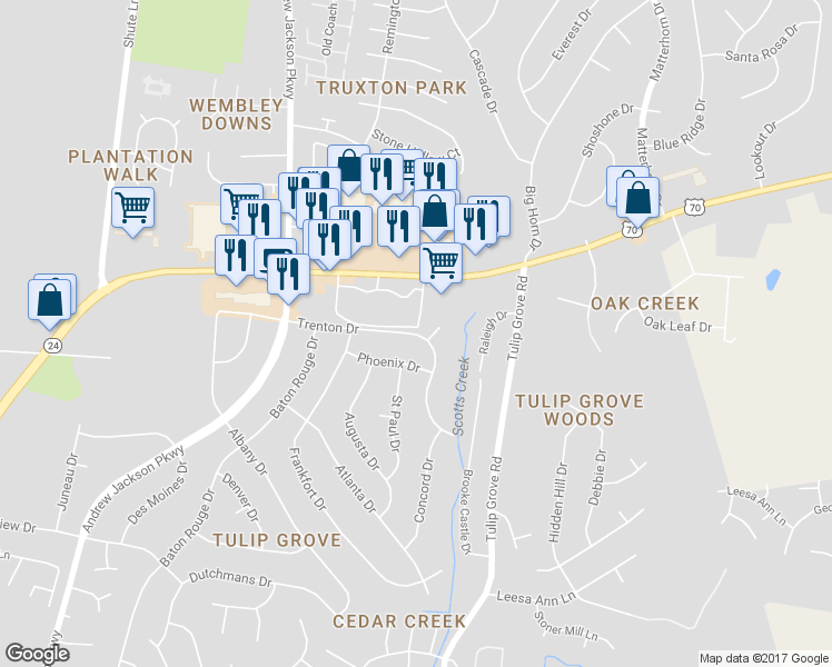 map of restaurants, bars, coffee shops, grocery stores, and more near 4742 Trenton Drive in Nashville