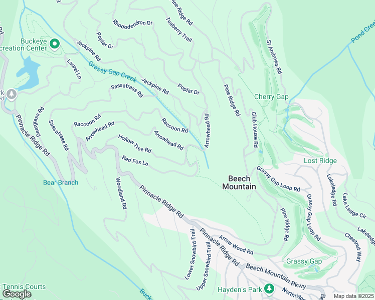 map of restaurants, bars, coffee shops, grocery stores, and more near Grassy Gap Creek Trail in Beech Mountain