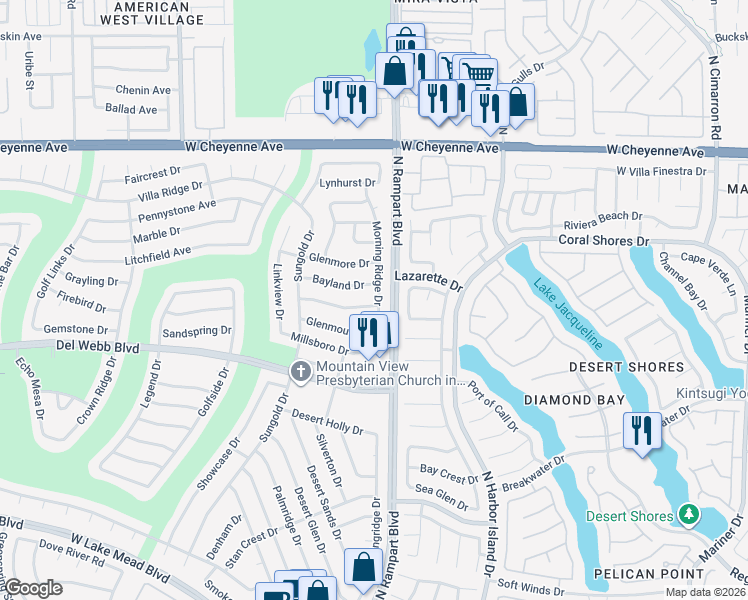 map of restaurants, bars, coffee shops, grocery stores, and more near 8500 Linderwood Drive in Las Vegas