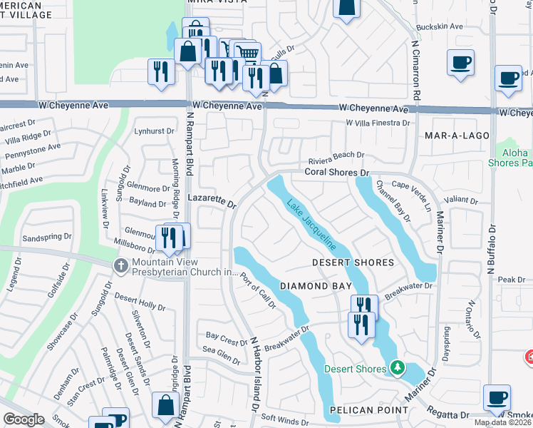 map of restaurants, bars, coffee shops, grocery stores, and more near 2909 Sterling Cove Drive in Las Vegas