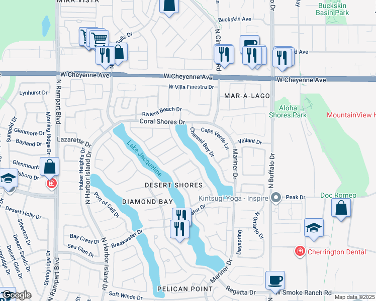 map of restaurants, bars, coffee shops, grocery stores, and more near 2960 Sun Lake Drive in Las Vegas