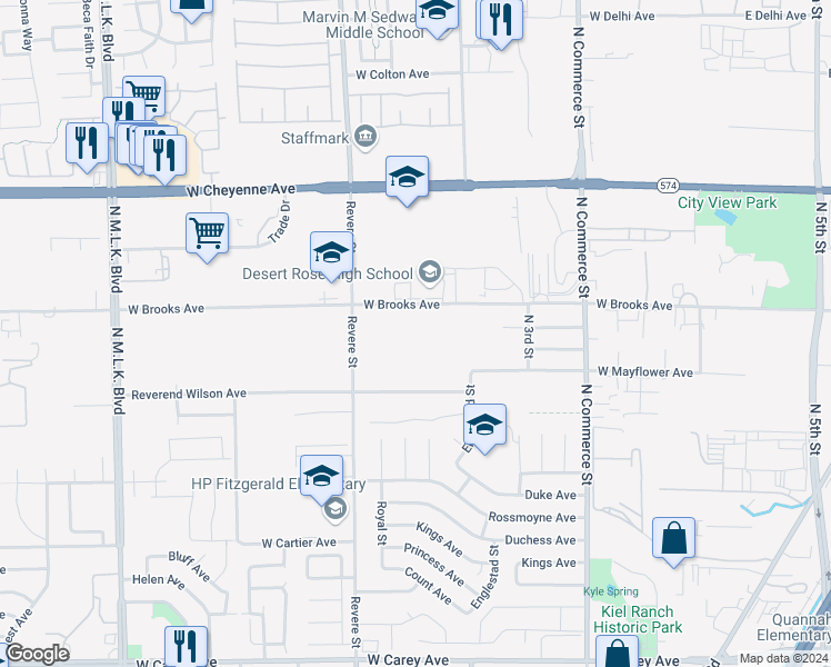 map of restaurants, bars, coffee shops, grocery stores, and more near in North Las Vegas