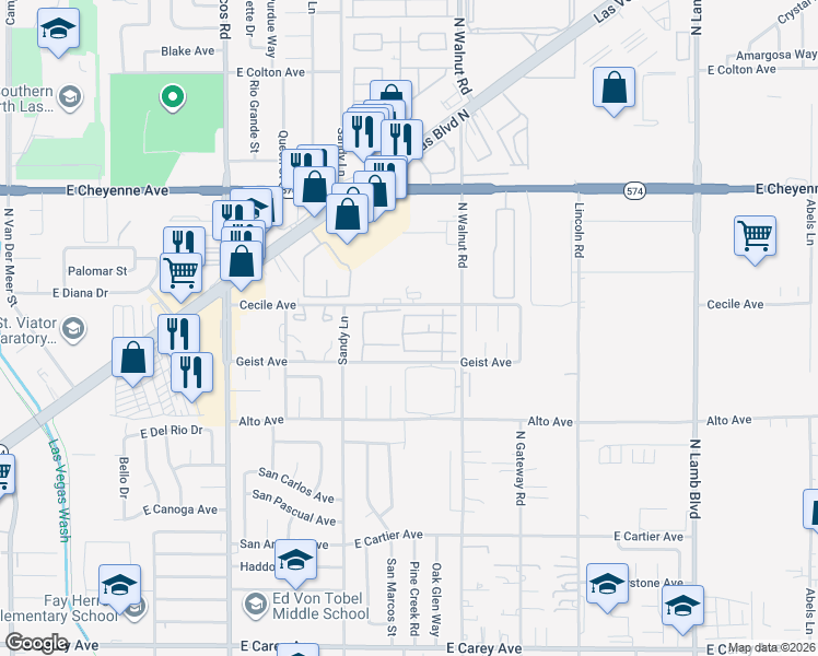 map of restaurants, bars, coffee shops, grocery stores, and more near 3810 Terrazzo Avenue in Las Vegas