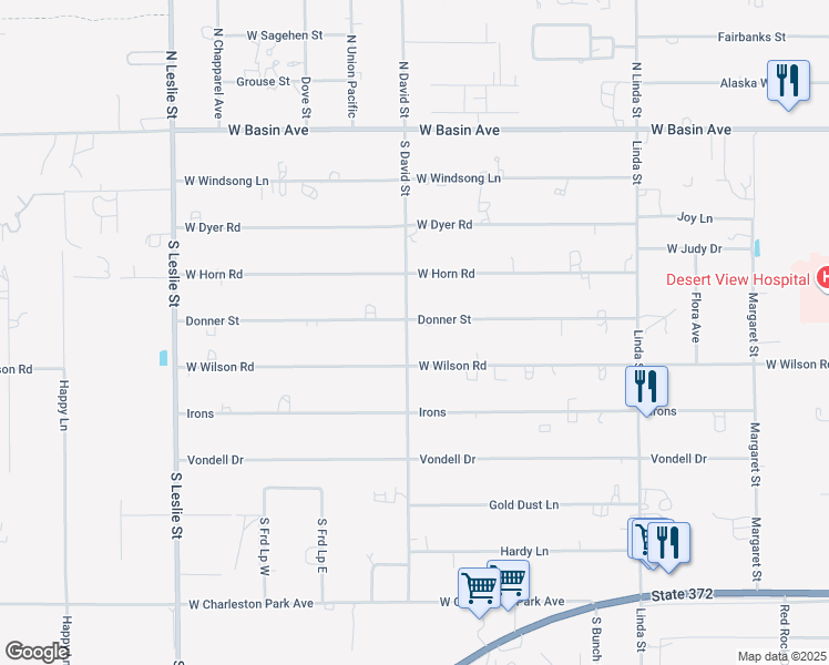 map of restaurants, bars, coffee shops, grocery stores, and more near 421 South David Street in Pahrump