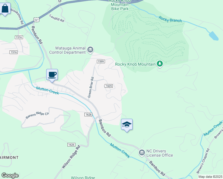 map of restaurants, bars, coffee shops, grocery stores, and more near 126 Margo Lane in Boone