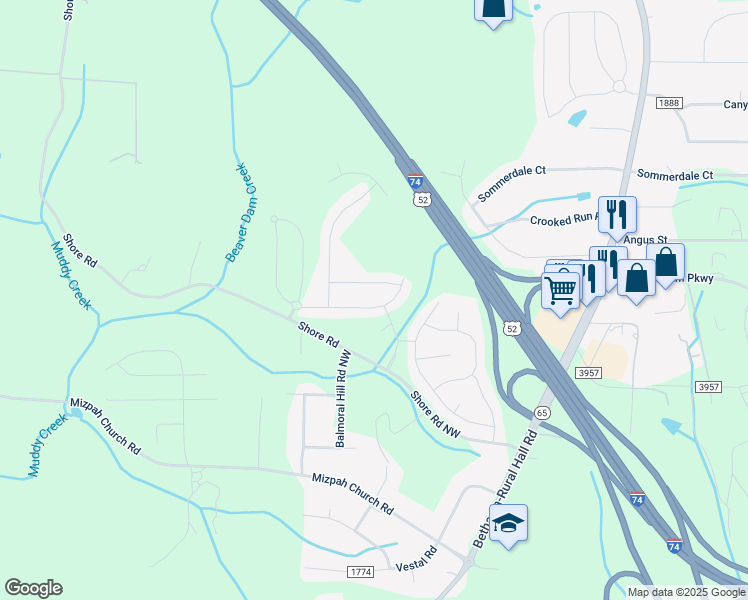 map of restaurants, bars, coffee shops, grocery stores, and more near 1517 Weatherend Drive in Rural Hall