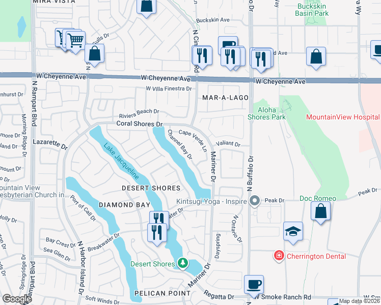 map of restaurants, bars, coffee shops, grocery stores, and more near 2861 Channel Bay Drive in Las Vegas