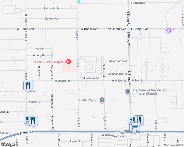 map of restaurants, bars, coffee shops, grocery stores, and more near 451 Brentwood Drive in Pahrump