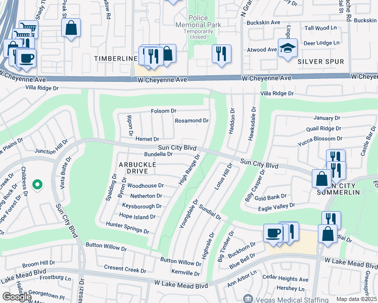 map of restaurants, bars, coffee shops, grocery stores, and more near 9816 Bundella Drive in Las Vegas