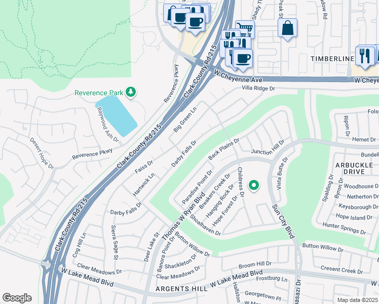 map of restaurants, bars, coffee shops, grocery stores, and more near 2904 Darby Falls Drive in Las Vegas