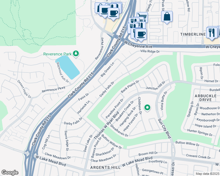 map of restaurants, bars, coffee shops, grocery stores, and more near 2904 Darby Falls Drive in Las Vegas
