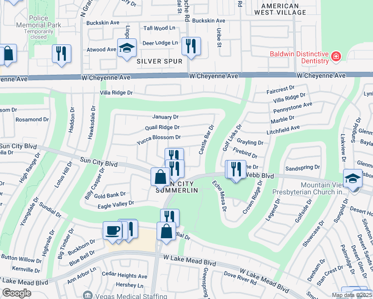 map of restaurants, bars, coffee shops, grocery stores, and more near 2825 Brianwood Court in Las Vegas