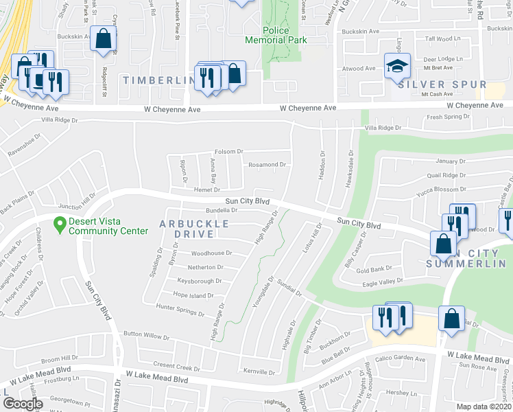 map of restaurants, bars, coffee shops, grocery stores, and more near 9821 Bundella Drive in Las Vegas