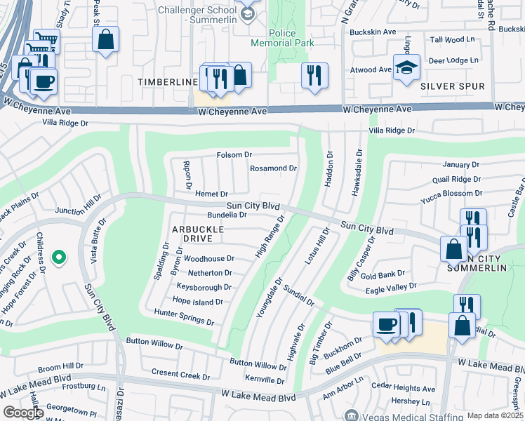map of restaurants, bars, coffee shops, grocery stores, and more near 9904 Bundella Drive in Las Vegas