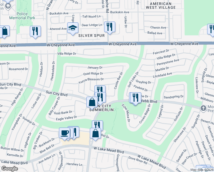 map of restaurants, bars, coffee shops, grocery stores, and more near 2825 Brianwood Court in Las Vegas