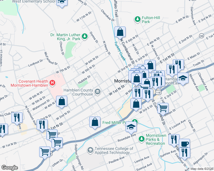 map of restaurants, bars, coffee shops, grocery stores, and more near in Morristown