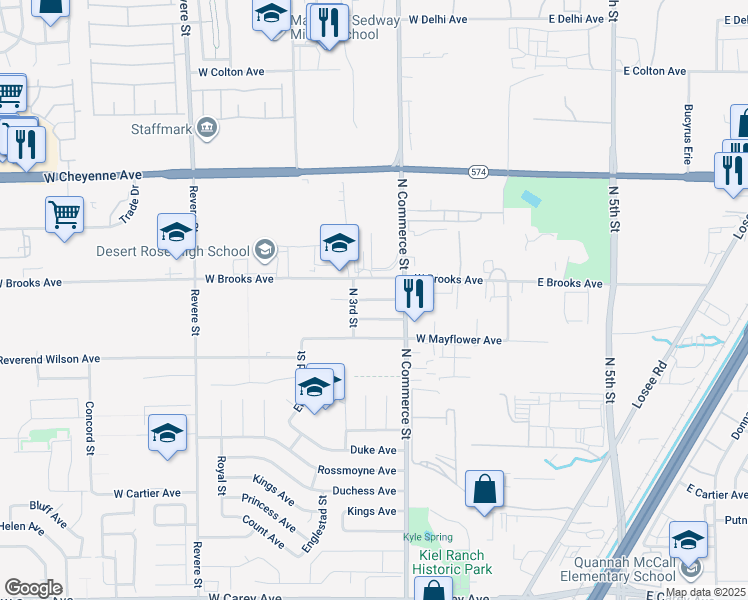 map of restaurants, bars, coffee shops, grocery stores, and more near Plymouth Avenue in North Las Vegas